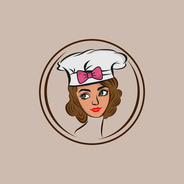 Chef Mulher Mascote Personagem Logotipo Vetor Logotipo Bonito Chef Personagem —  Vetores de Stock