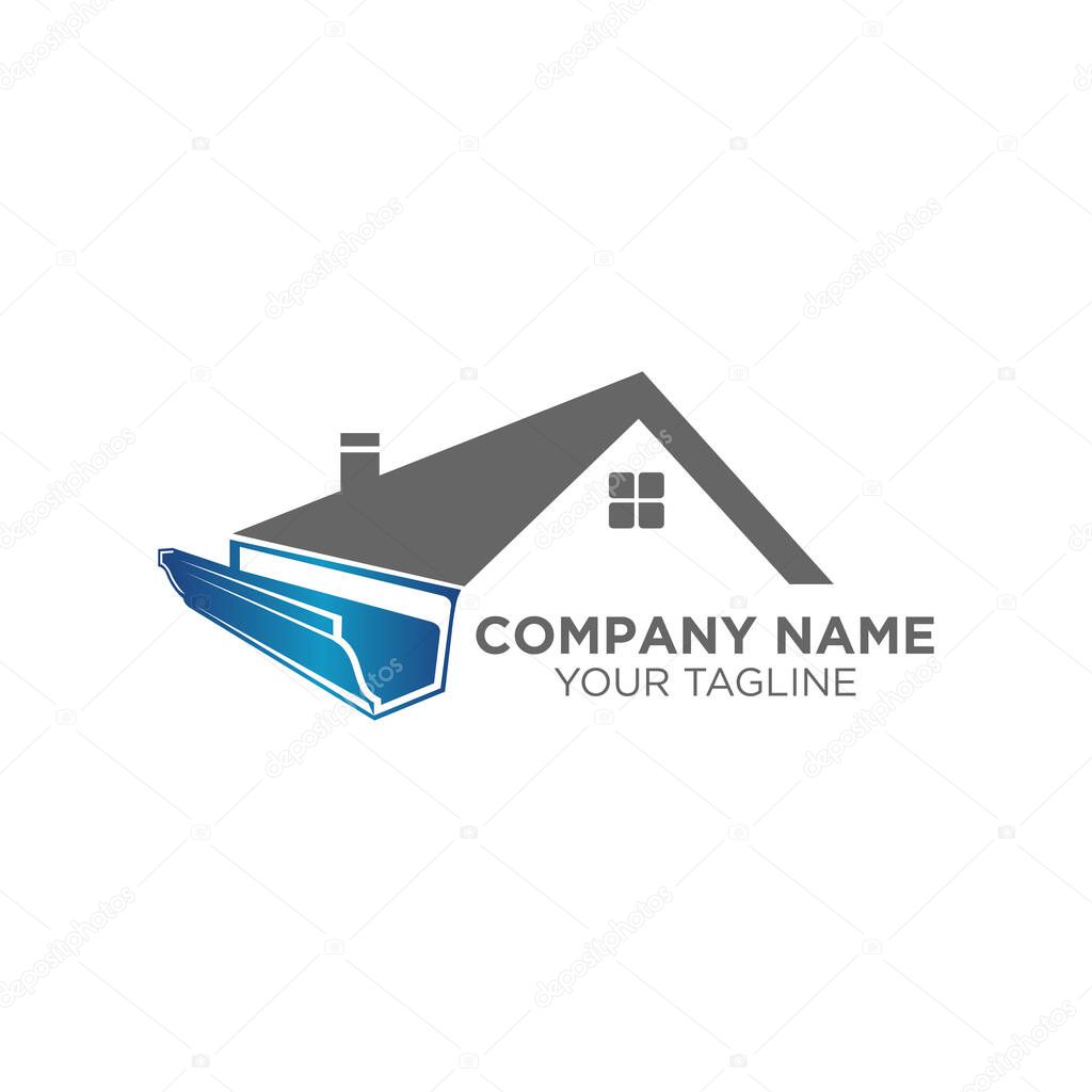Gutter and house roof logo template. Roof downspout vector design. Gutter services logotype.EPS 10