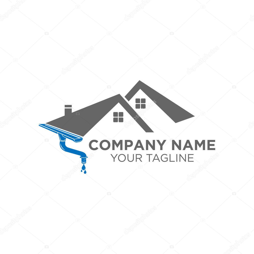 Gutter and house roof logo template. Roof downspout vector design. Gutter services logotype.EPS 10