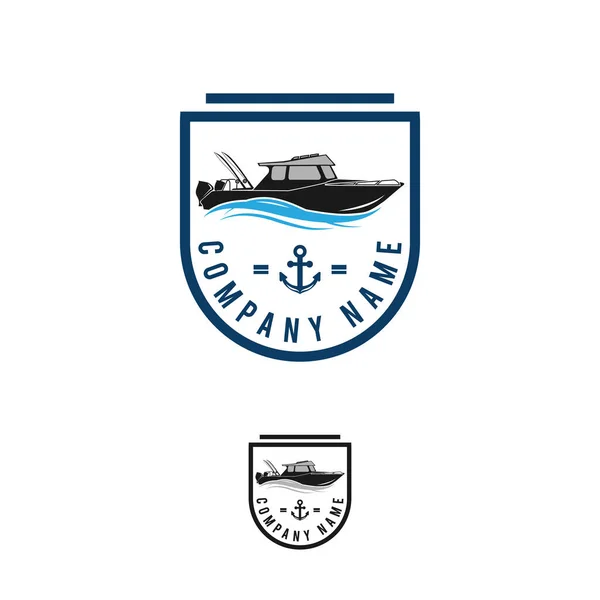 Pesca Colección Logo Con Pescador Barco Pescado Plantilla Logotipo Del — Archivo Imágenes Vectoriales