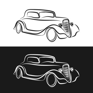 Vintage Car soyut logo tasarım vektör şablonu doğrusal biçimi. Retro Araç Logotype konsept özet simgesi.