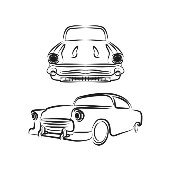 古董车抽象标志设计矢量模板线性风格 复古车辆标志概念轮廓图标 — 图库矢量图片