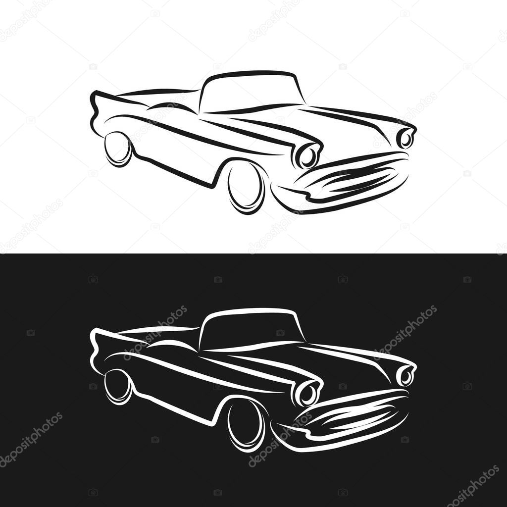 Vintage Car abstract Logo design vector template linear style. Retro Vehicle Logotype concept outline icon.