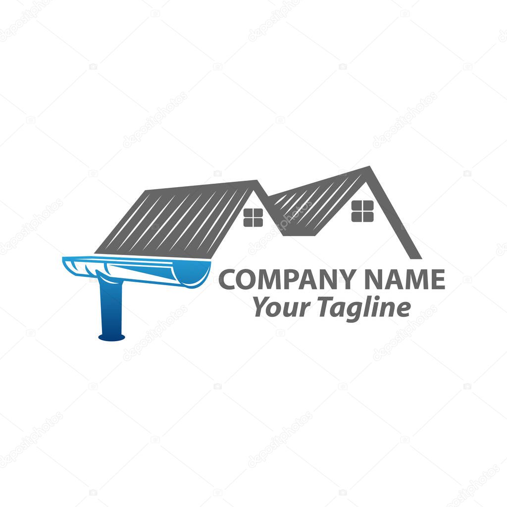 gutter and house roof logo template. Roof downspout vector design. Gutter services logotype.EPS 10