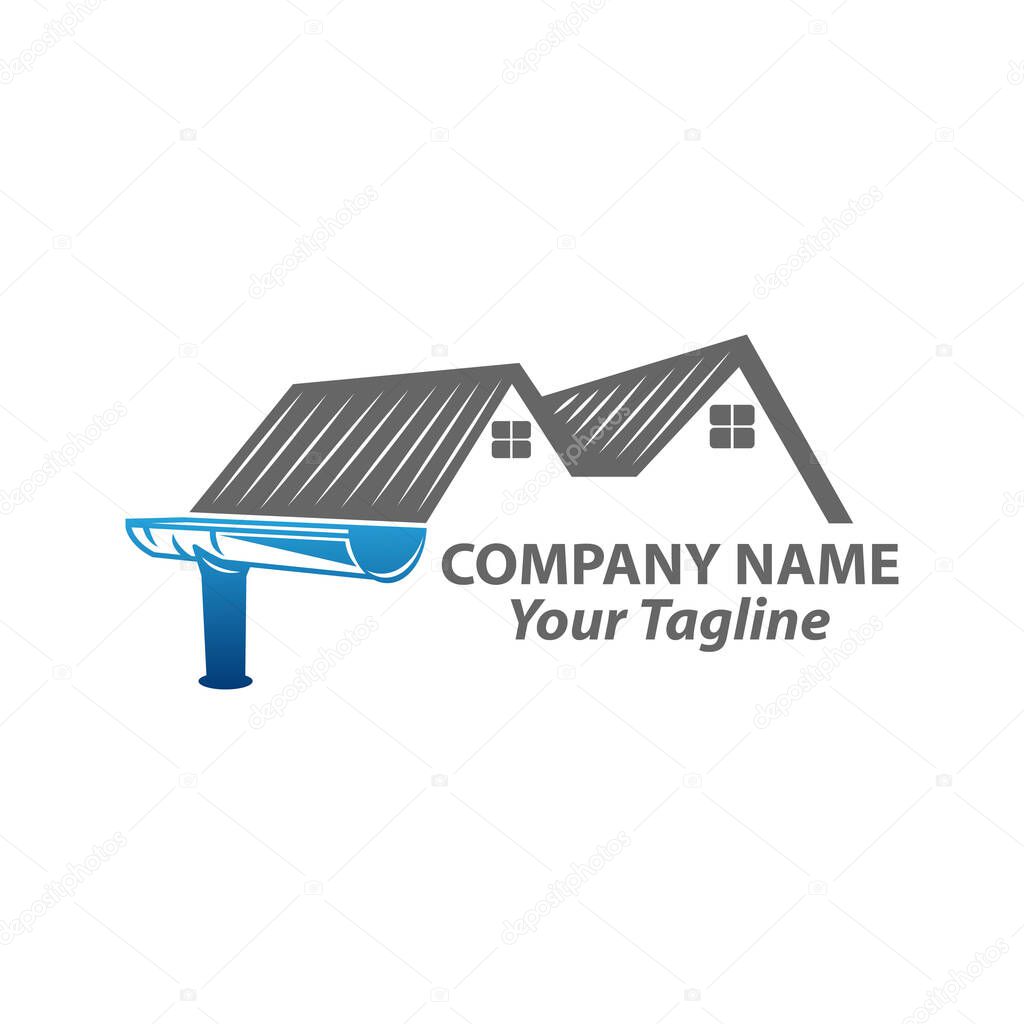 Gutter and house roof logo template. Roof downspout vector design. Gutter services logotype.EPS 10