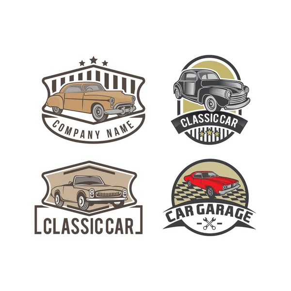 Conjunto Emblemas Coches Retro Iconos Aislados Sobre Fondo Blanco Garaje — Vector de stock