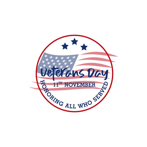 Happy Veterans Day lettering with USA flag illustration. November 11 holiday background. Celebration poster with stars and stripes. Greeting card in vector.