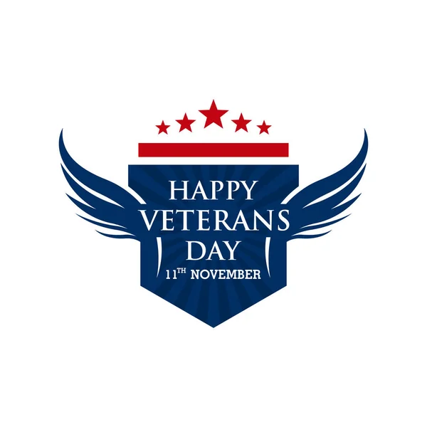 Happy Veterans Day lettering with USA flag illustration. November 11 holiday background. Celebration poster with stars and stripes. Greeting card in vector.