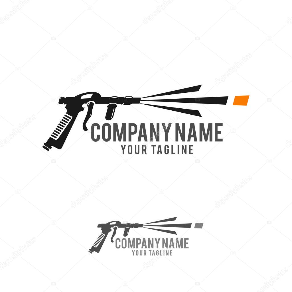 Logo icon illustration of a sandblaster gun or sandblaster abrasive blasting viewed from side.