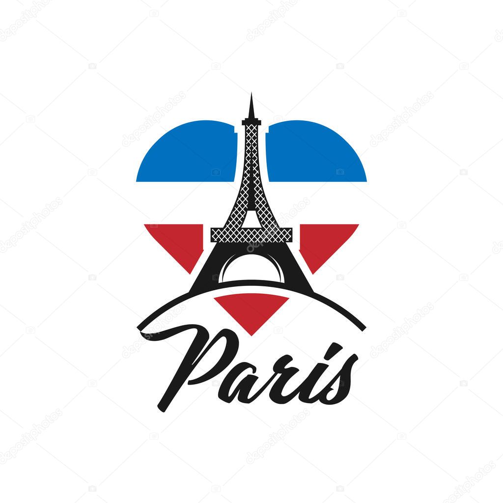 Beautiful hand written text typography design of europe european city paris name logo with red heart suitable for tourism or visit promotion