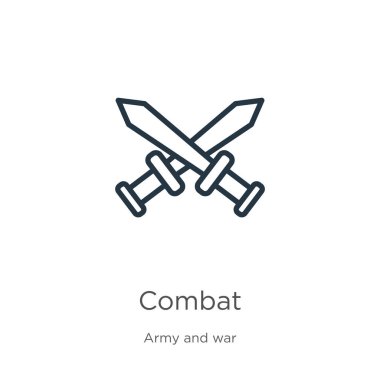 Savaş ikonu. Ordu ve savaş koleksiyonundan beyaz arka planda izole edilmiş ince doğrusal savaş ana hatları ikonu. Çizgi vektör işareti, ağ ve mobil sembolü