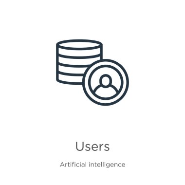 Kullanıcı simgesi. İnce doğrusal kullanıcılar büyük veri koleksiyonundan beyaz arkaplanda izole edilmiş bir simge çiziyorlar. Çizgi vektör işareti, ağ ve mobil sembolü