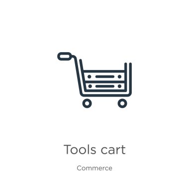 Alet arabası simgesi. Ticari arkaplandan beyaz arkaplanda izole edilmiş ince doğrusal araçlar sepet taslak ikonu. Çizgi vektör işareti, ağ ve mobil sembolü
