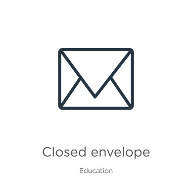 Kapalı zarf simgesi. İnce doğrusal kapalı zarf ana hatları simgesi beyaz arkaplanda eğitim koleksiyonundan izole edildi. Çizgi vektör işareti, ağ ve mobil sembolü