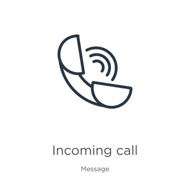 Gelen çağrı simgesi. İleti koleksiyonundan beyaz arkaplanda izole edilmiş ince doğrusal arama ana hatları simgesi. Çizgi vektör işareti, ağ ve mobil sembolü
