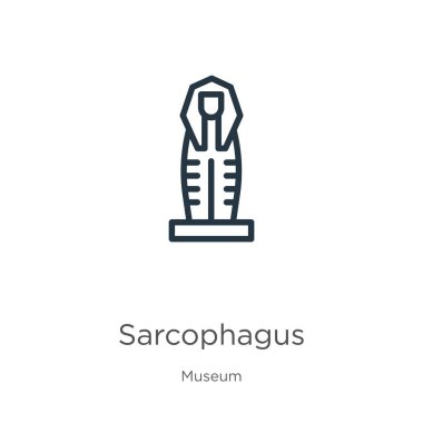 Lahit ikonu. Müze koleksiyonundan beyaz arkaplanda izole edilmiş ince doğrusal lahit anahat ikonu. Çizgi vektör işareti, ağ ve mobil sembolü