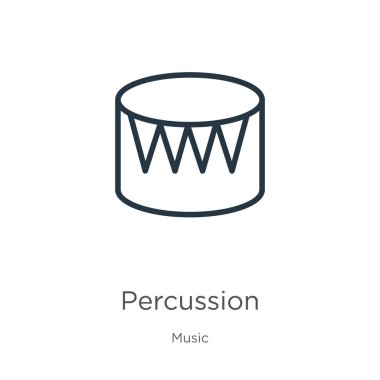 Perküsyon simgesi. Müzik koleksiyonundan izole edilmiş ince doğrusal perküsyon ana hatları simgesi. Çizgi vektör işareti, ağ ve mobil sembolü