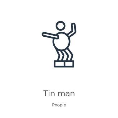 Teneke Adam ikonu. Beyaz arkaplanda insan koleksiyonundan izole edilmiş ince doğrusal teneke adam taslak ikonu. Çizgi vektör işareti, ağ ve mobil sembolü