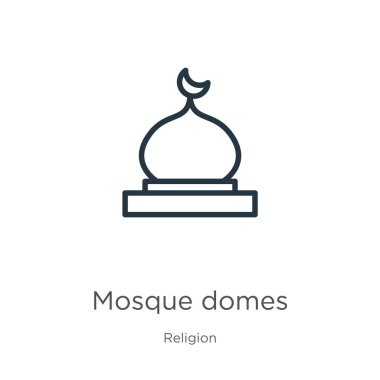 Cami kubbeleri simgesi. Din koleksiyonundan izole edilmiş ince doğrusal cami kubbeleri. Çizgi vektör işareti, ağ ve mobil sembolü