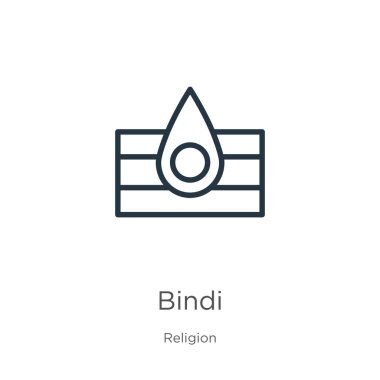 Bindi simgesi. Din koleksiyonundan beyaz arkaplanda izole edilmiş ince doğrusal bindi ana hat simgesi. Çizgi vektör işareti, ağ ve mobil sembolü