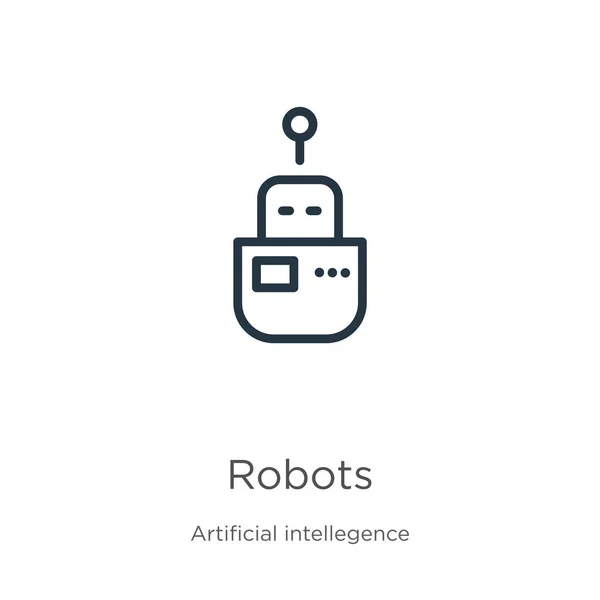 ロボットのアイコン 薄い線形ロボットは 人工知能の収集から白い背景に隔離されたアイコンを概説します ラインベクトル記号 ウェブとモバイル用の記号 — ストックベクタ