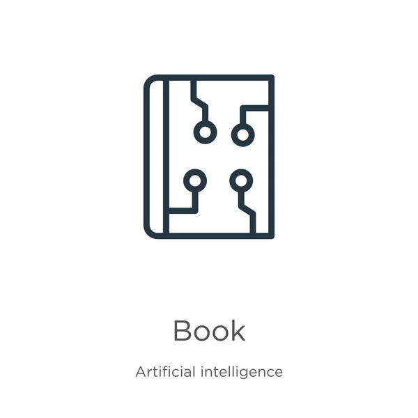 本のアイコン 人工知能コレクションから白地に分離された薄い線形ブックアウトラインアイコン ラインベクトル記号 ウェブとモバイル用の記号 — ストックベクタ
