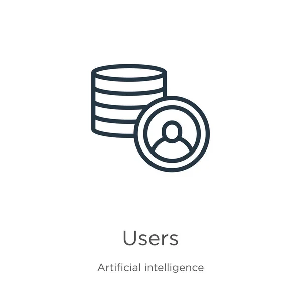 ユーザーアイコン 薄い線形ユーザーは ビッグデータ収集から白い背景に隔離されたアイコンをアウトラインします ラインベクトル記号 ウェブとモバイル用の記号 — ストックベクタ