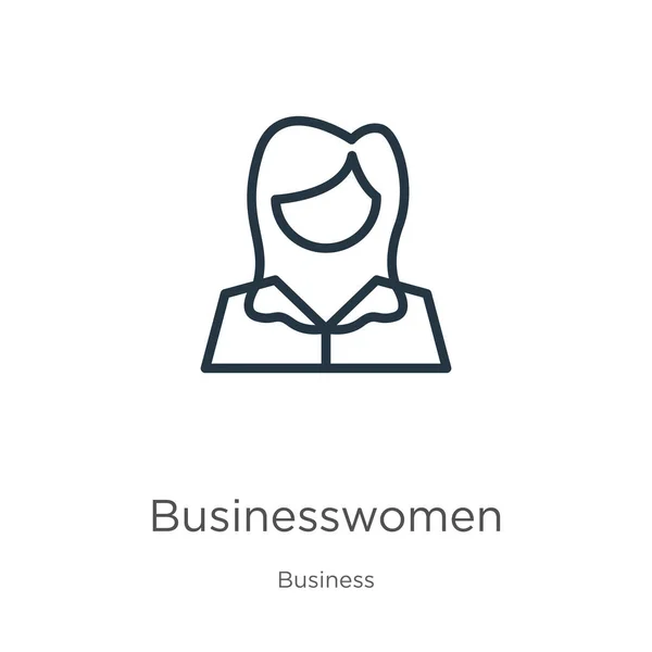 Businesswomen Icon Thin Linear Businesswomen Outline Icon Isolated White Background — Stock Vector