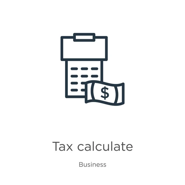 Φορολογικό Εικονίδιο Υπολογισμού Λεπτό Γραμμικό Φόρο Υπολογίζει Περίγραμμα Εικονίδιο Απομονώνονται — Διανυσματικό Αρχείο