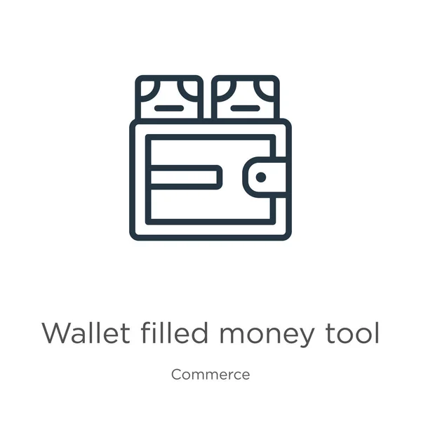 Mit Geldbörsen Gefülltes Werkzeugsymbol Thin Lineare Brieftasche Gefüllt Geld Werkzeug — Stockvektor
