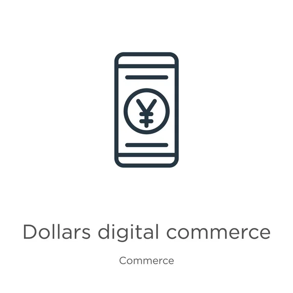 Ikona Digitálního Obchodu Dolarů Tenké Lineární Dolarů Digitální Obchod Obrys — Stockový vektor
