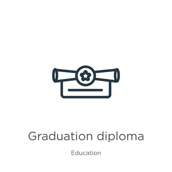 Diplôme Études Supérieures Icône Mince Linéaire Diplôme Fin Études Icône — Image vectorielle