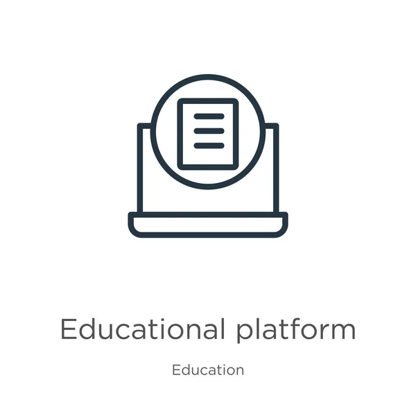 Ikona Platformy Edukacyjnej Cienki Liniowy Platforma Edukacyjny Zarys Ikona Odizolowany — Wektor stockowy