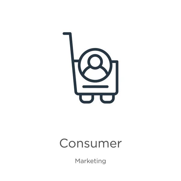 消费者图标 纤细的线性消费者轮廓图标在白色背景下与营销收集分离 线形矢量符号 网络和移动符号 — 图库矢量图片