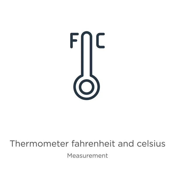 Thermometer Fahrenheit Celsius Icon Thin Linear Thermometer Fahrenheit Celsius Outline — Stock Vector