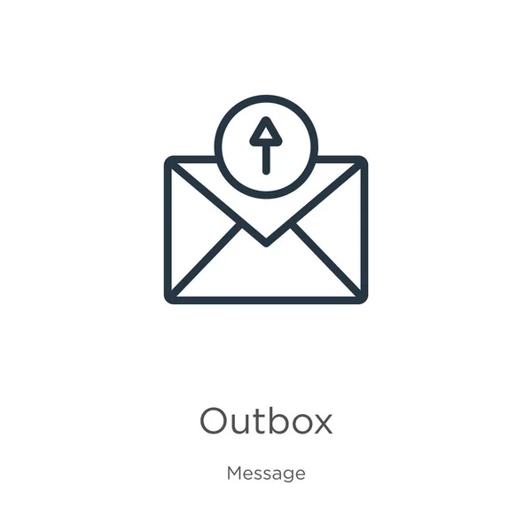 ボックスのアイコン メッセージの収集から白い背景に隔離された薄い線形アウトボックスアウトラインアイコン ラインベクトル記号 ウェブとモバイル用の記号 — ストックベクタ