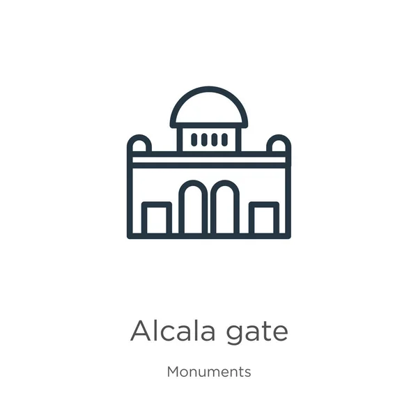 Alcala门图标 纤细的线性Alcala门轮廓图标分离在白色背景的纪念碑集合 线形矢量符号 网络和移动符号 — 图库矢量图片