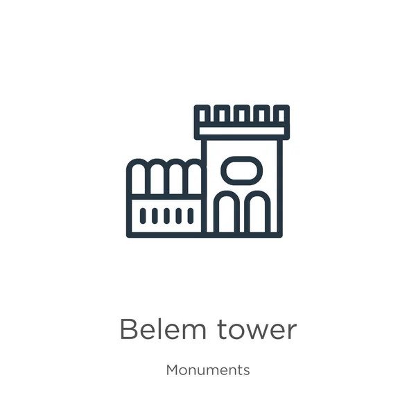 Belem塔图标纤细的线性钟楼轮廓图标孤立在白色背景的纪念碑收集 线形矢量符号 网络和移动符号 — 图库矢量图片