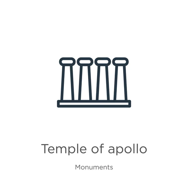 阿波罗神殿的象征 在白色背景下从纪念物中分离出来的阿波洛的纤细线形神庙图标 线形矢量符号 网络和移动符号 — 图库矢量图片