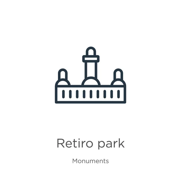 退休公园的图标 在白色背景下从纪念碑收藏中分离出来的纤细线形退休公园轮廓图标 线形矢量符号 网络和移动符号 — 图库矢量图片