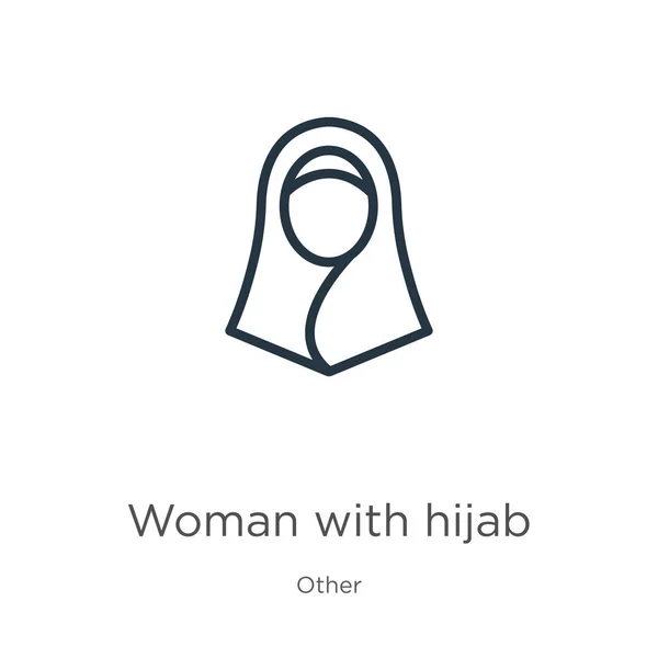 Mulher Com Ícone Hijab Mulher Linear Fina Com Ícone Contorno —  Vetores de Stock