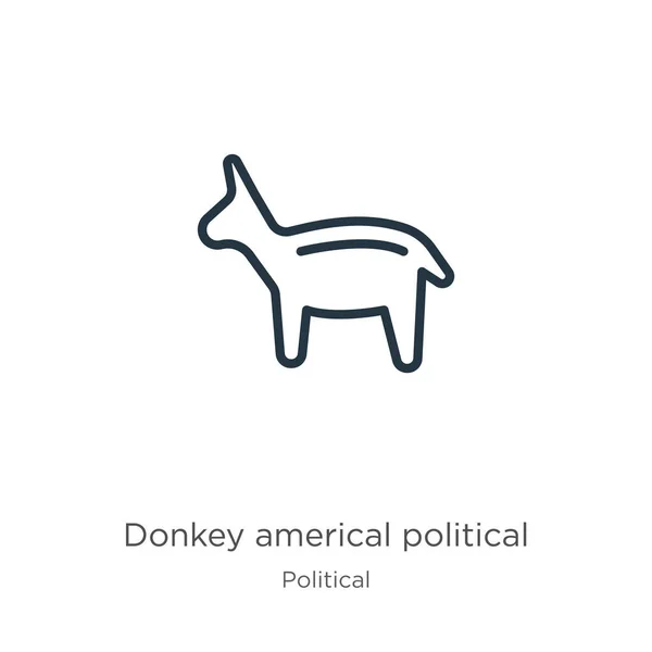 Osioł Amerykański Ikona Polityczna Cienki Liniowy Osioł Amerykański Kontur Polityczny — Wektor stockowy