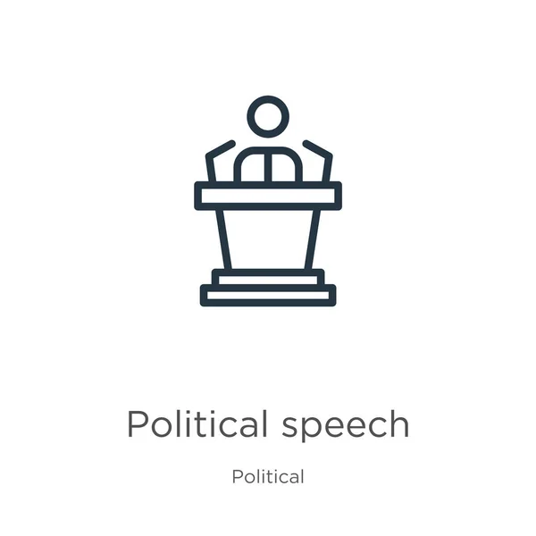 政治演説のアイコン 薄い線形政治スピーチアウトラインアイコンは 政治的なコレクションから白い背景に隔離されました ラインベクトル記号 ウェブとモバイル用の記号 — ストックベクタ
