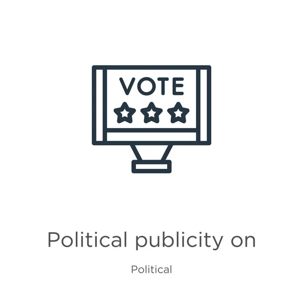 Reklama Polityczna Ekranie Monitora Ikony Cienki Liniowy Polityczny Rozgłos Ekranie — Wektor stockowy