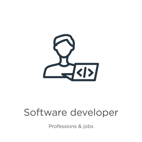 Icono Desarrollador Software Thin Linear Software Developer Outline Icon Isolated — Vector de stock