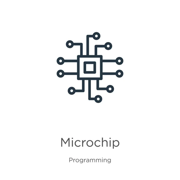 Ícone Microchip Ícone Contorno Microchip Linear Fino Isolado Fundo Branco — Vetor de Stock