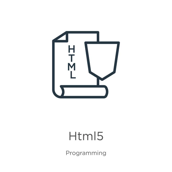 Піктограма Html5 Тонка Лінійна Піктограма Контуру Html5 Ізольована Білому Тлі — стоковий вектор