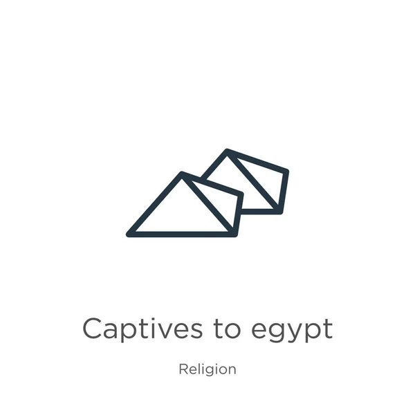 エジプトのアイコンへの捕虜 薄い線形の捕虜は 宗教コレクションから白い背景に隔離されたエジプトアウトラインのアイコンに ラインベクトル記号 ウェブとモバイル用の記号 — ストックベクタ