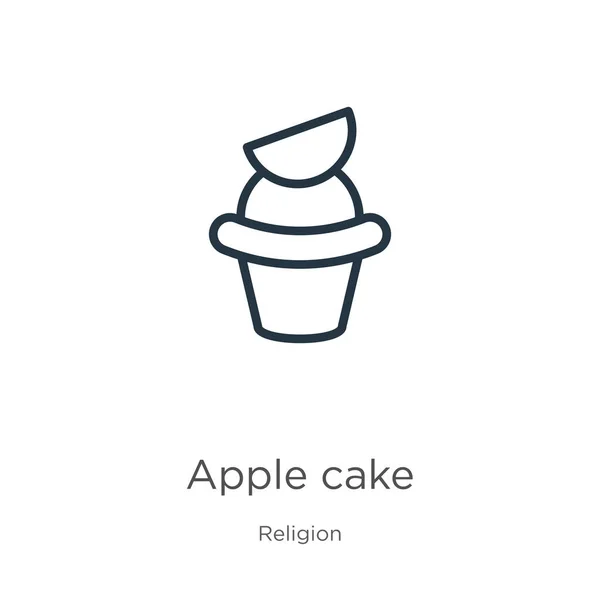 アップルケーキのアイコン 薄いリニアアップルケーキアウトラインアイコンは宗教コレクションから白い背景に隔離されています ラインベクトル記号 ウェブとモバイル用の記号 — ストックベクタ