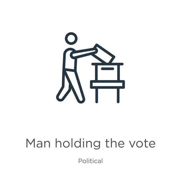Man Holding Vote Paper Box Icon Thin Linear Man Holding Vector Graphics